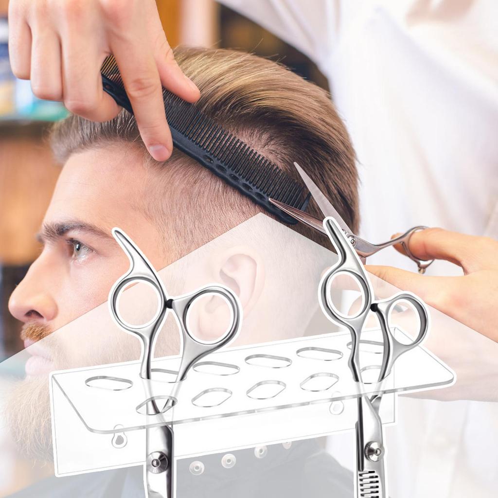 Acrylic Wall Mounted Scissors Rack Barber Scissors Holder Salon Shear Display Stand Makeup Brush Organizer Hairdressing Supplies