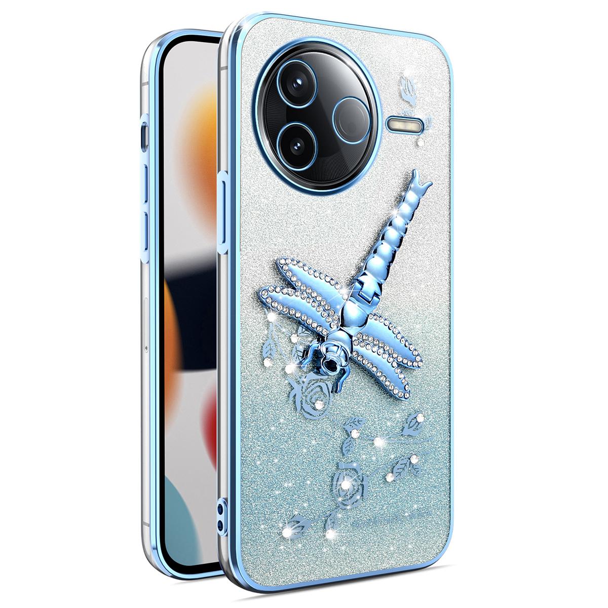 

KADEM For Xiaomi Poco F7 Pro 5G/Redmi K80 5G Case Dragonfly Kickstand TPU Flowers Glitter Phone Cover Blue