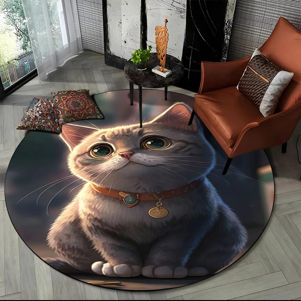 Cute Calico Cat,Persian Cat,Ragdoll Cartoon Round Carpet Rug for Living Room Bedroom Kids Decor,Pet Area Rug Non-slip Floor Mat