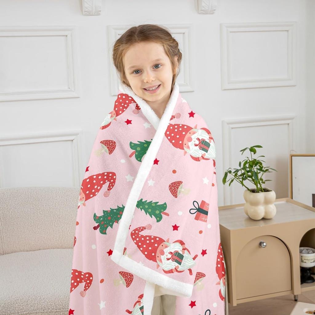 Merry Christmas Sherpa Throw Blanket for Couch Gnomes Super Soft Cozy Fleece Santa Claus Blanket for Winter,Plush Xmas Tree Baby
