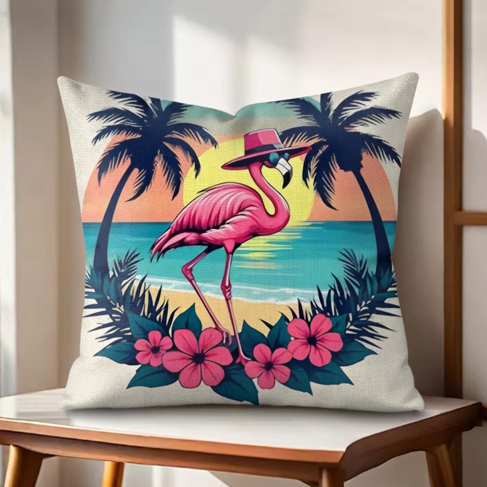 Tropical Palm Flamingo Cushion Cover Natural Linen Organic Fabric DoubleSided Printing Couch Pillow Covers Home Decor
