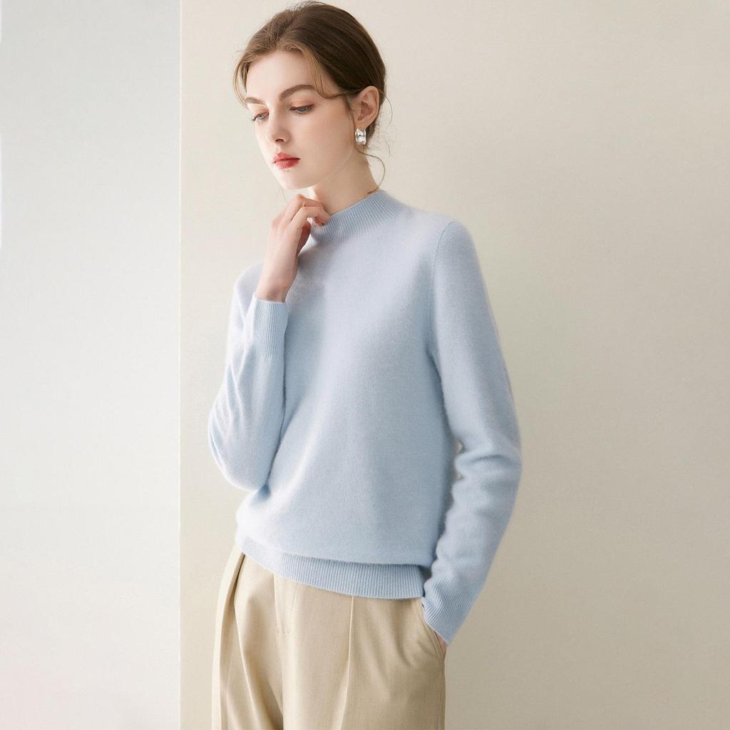 2026 Le Kasha Women's Pure Cashmere Sweater: 12 Gauge Flat Knit, Half-High Neck, Solid Color, Autumn/Winter Base Layer