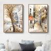 Moderní obývací pokoj Evropské malé město Dekorace do krajiny Malba na plátně Akvarel Pohled na ulici Hotel Domácí dekorace Umění