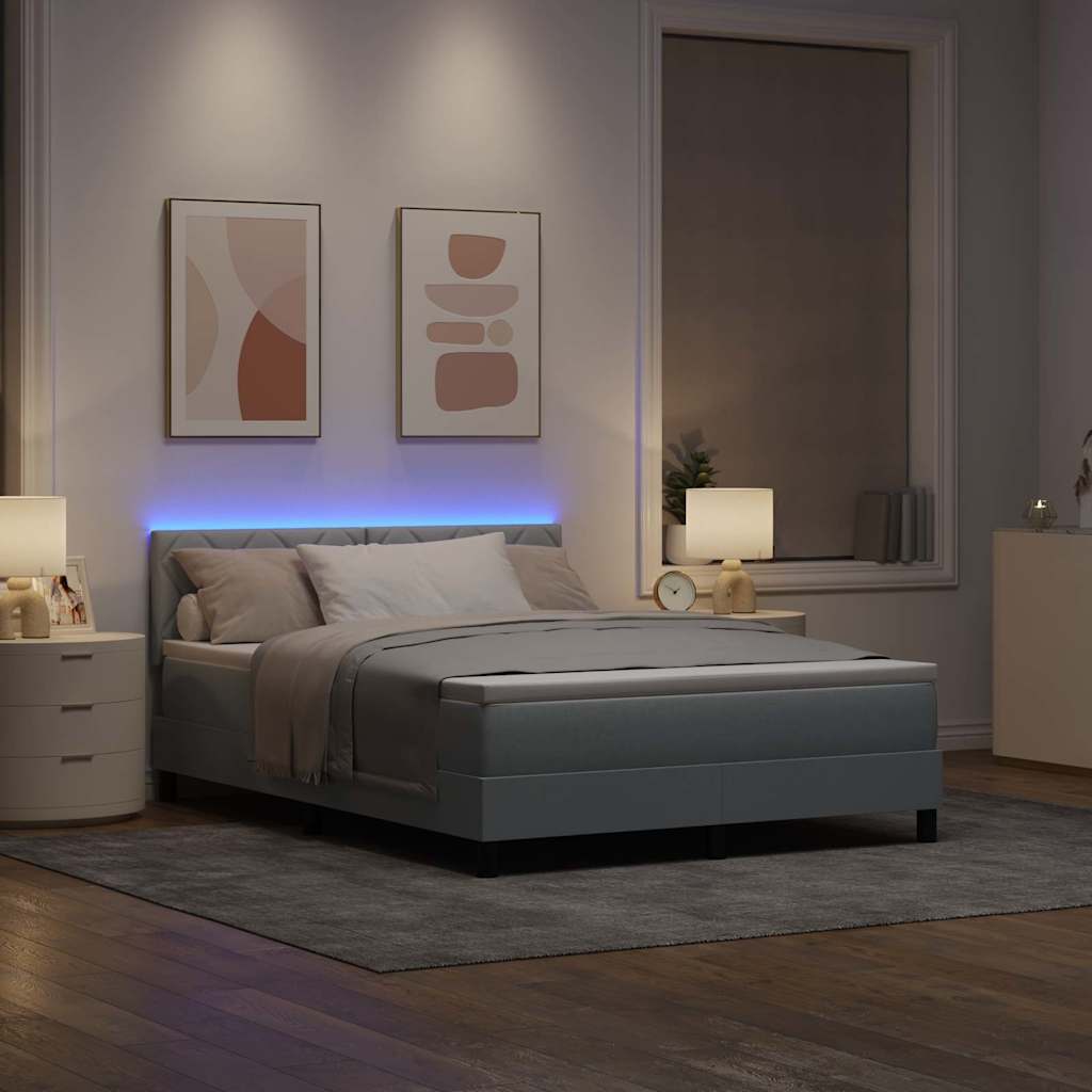 Boxspring Bed with Mattress and LED Light Gray 140 X 200 Cm Fabric