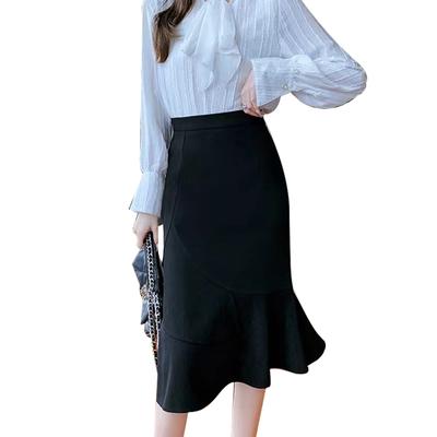 Meerjungfrau für Office Strick [PH.YZBBDPG] Rock, Gerüscht, Hänger-Passform, Cord, Knielang, Mit Gürtel, Anzüge, Frühling/Sommer, Business, Damen, Uniform,