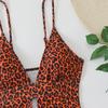 Fashion Leopard Pattern Backless Triangle Bikini Swimsuit For Beach Vacation