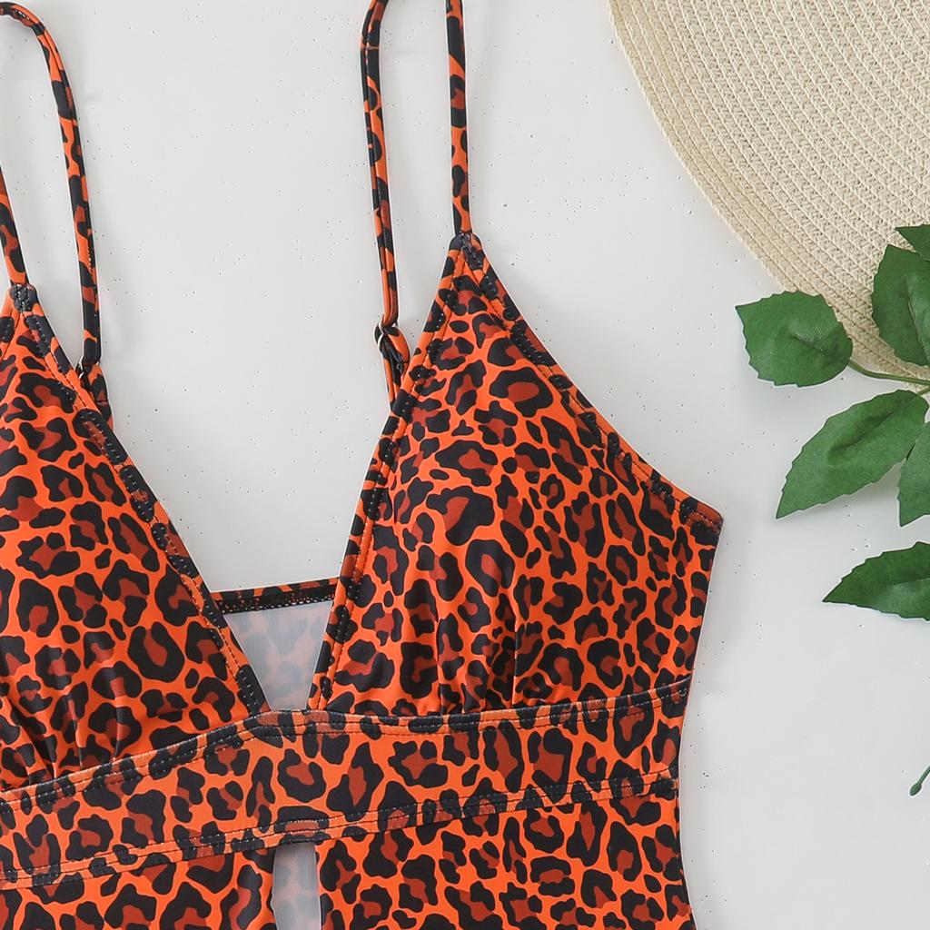 Fashion Leopard Pattern Backless Triangle Bikini Swimsuit For Beach Vacation