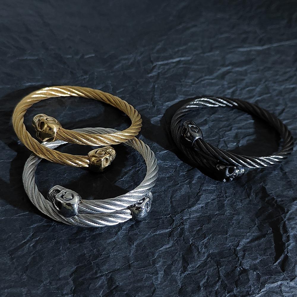 Braccialetti Hip Hop in Acciaio Inossidabile Doppi Braccialetti Teschio per Uomo Regolabile Intrecciato Wrap Bracciale a Manetta Gioielli Scheletro Pulseras