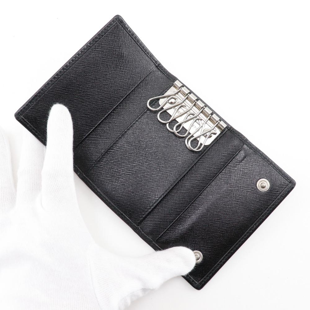 PRADA Safiano Key Holder  M222A 6 hooks Triangular logo black leather unisex Used