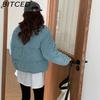 BITCED Winter Women's Stand Collar Short Corduroy Quilted Down Jacket Loose-Fit Lightweight Cotton-Padding Coat