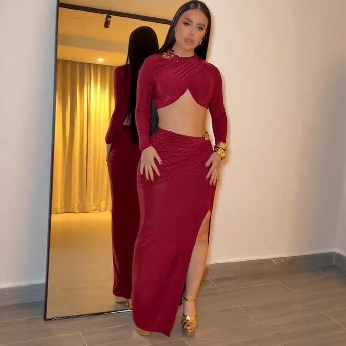 Autumn 2025 V-Neck Long Sleeve Fashion Cropped Dress for Women S