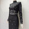 Elegant Rhinestone-Encrusted Bandage Top & Skirt Set
