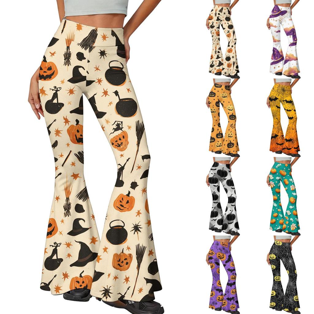 Women's Casual Halloween Print Flared Yoga Pants High Waist Stretchy Fit Comfortable Soft Fabric Design