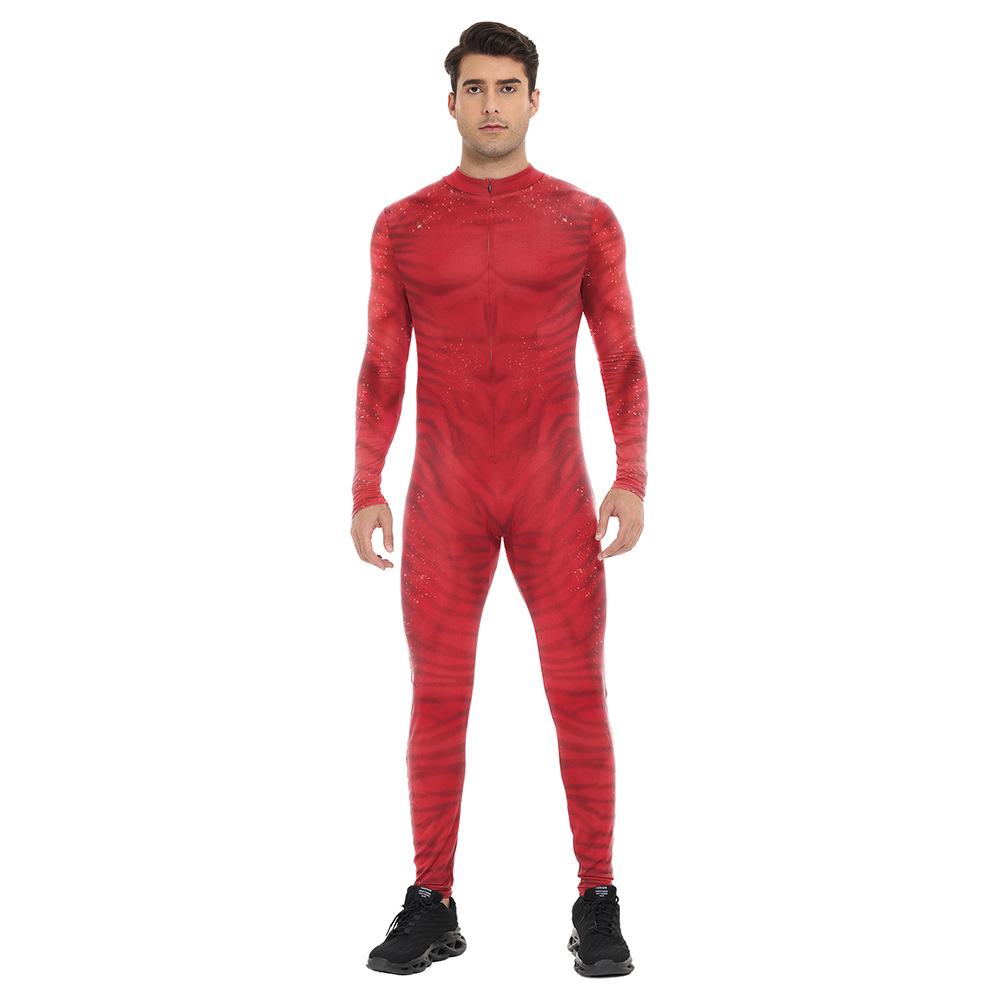 Adult Men Water Elf Monster Movie Role Playing Jumpsuit Onesie Halloween Digital Print Leggings Suit Tights for Party Costume