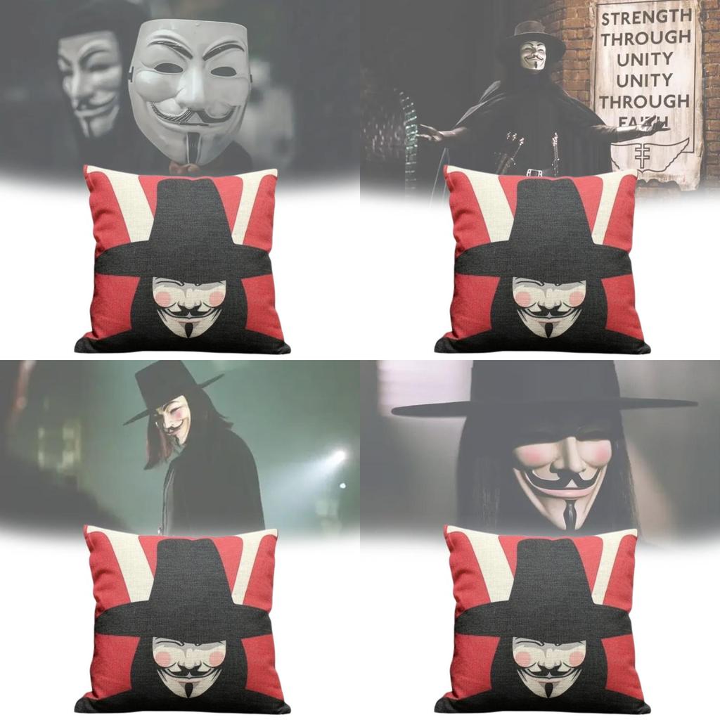 V For Vendetta Cartoon Throw Pillow Cover With Polyester Fabric For Living Room Decor