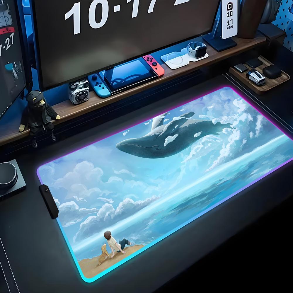 

flying whale Mouse Pad RGB Gaming Mousepad Big LED Pad PC Desk Mat Luminous Mouse Pad Large Keyboard Mats Table Rug With Backlit RGB600x300x3mm