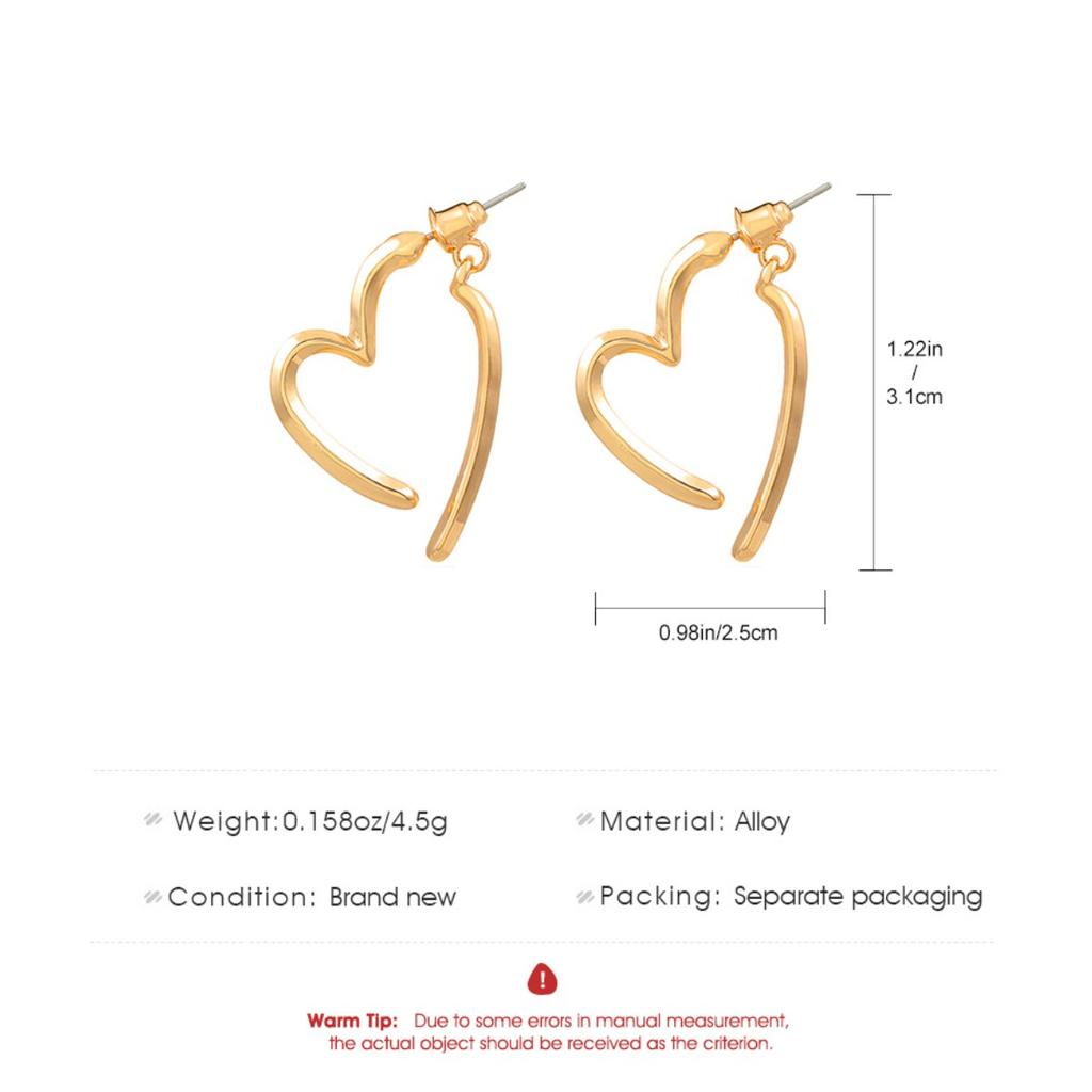 Large Hollow Irregular Open Heart Drop Earrings Smooth Polished Minimalist Love Shape Dangle Ear Jewelry for Women Daily Dating Wear