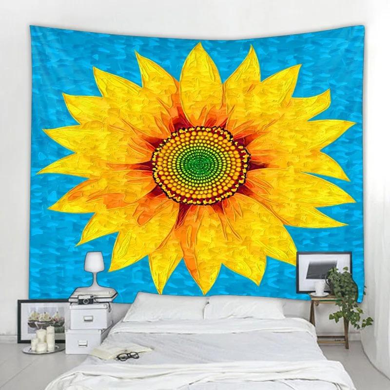 Ретро картина маслом Подсолнух Узор Гобелен Офис Гостиная Гобелен Украшение стены Дома — фото 5