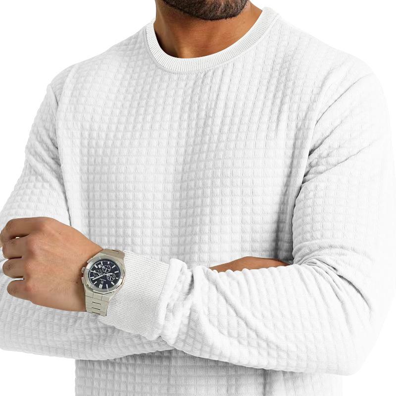 

Autumn and Winter Men s Long-sleeved T-shirt Solid Colour Round Neck Knit Shirt Slim Small Square Men s Internal Bottoming Shirt M белый