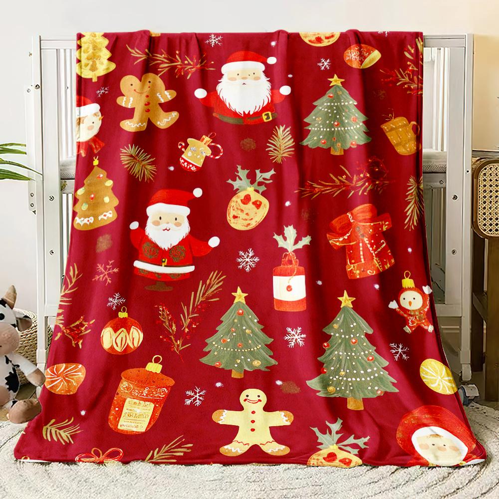 Christmas Polyester Knit Blanket Lightweight HD Print Travel Throw for Sofa Bed Living Room Four Season Gift