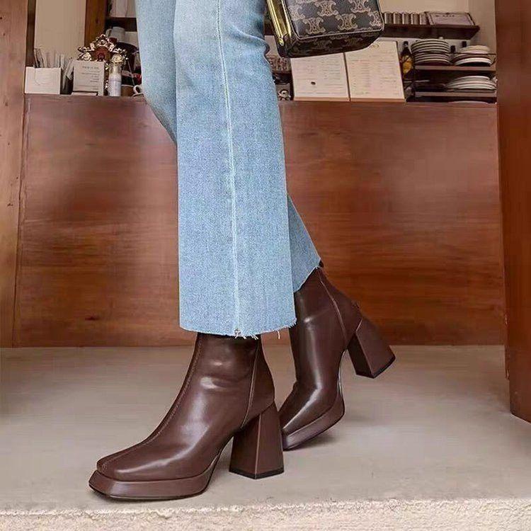 2025 autumn and winter new short boots children fashion versatile comfortable square heel thin boots women Martin boots