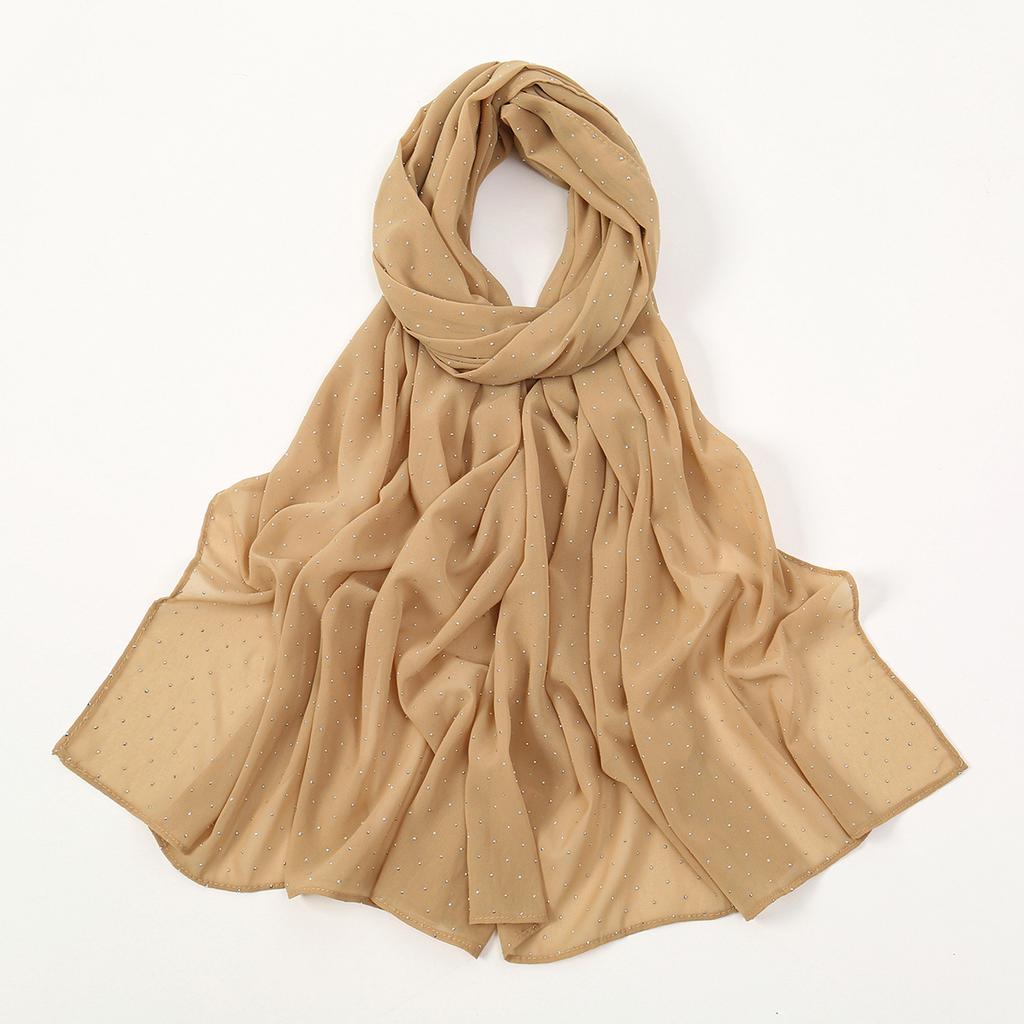Pearl Chiffon Hijab Scarf Gypsy Star Diamond Long Towel Women'S Headscarf Popular Monochrome Headscarf Habit Femme Musulmane