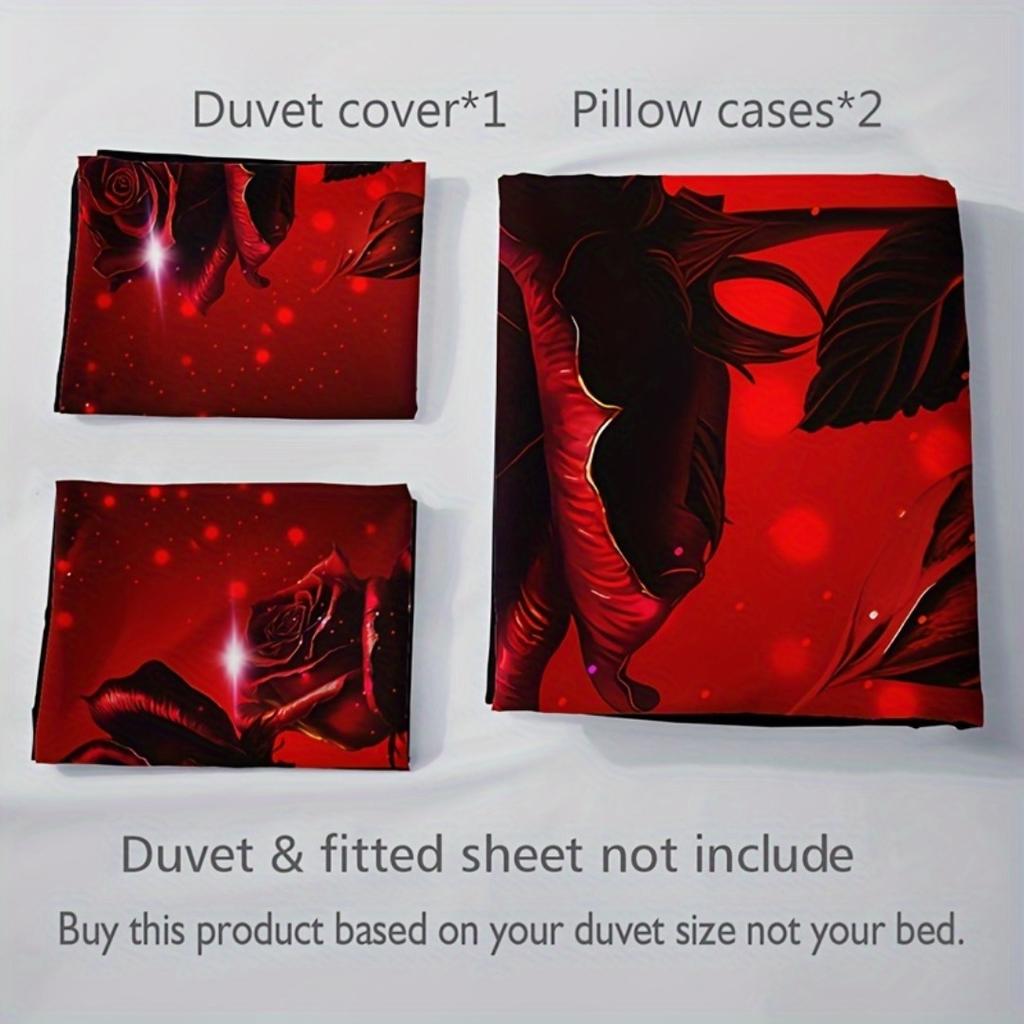 3pcs Red Rose Print Bedding Set Soft Comfortable Duvet Cover King Queen Twin Single Size Bithday Gift for Sister Room Decoration
