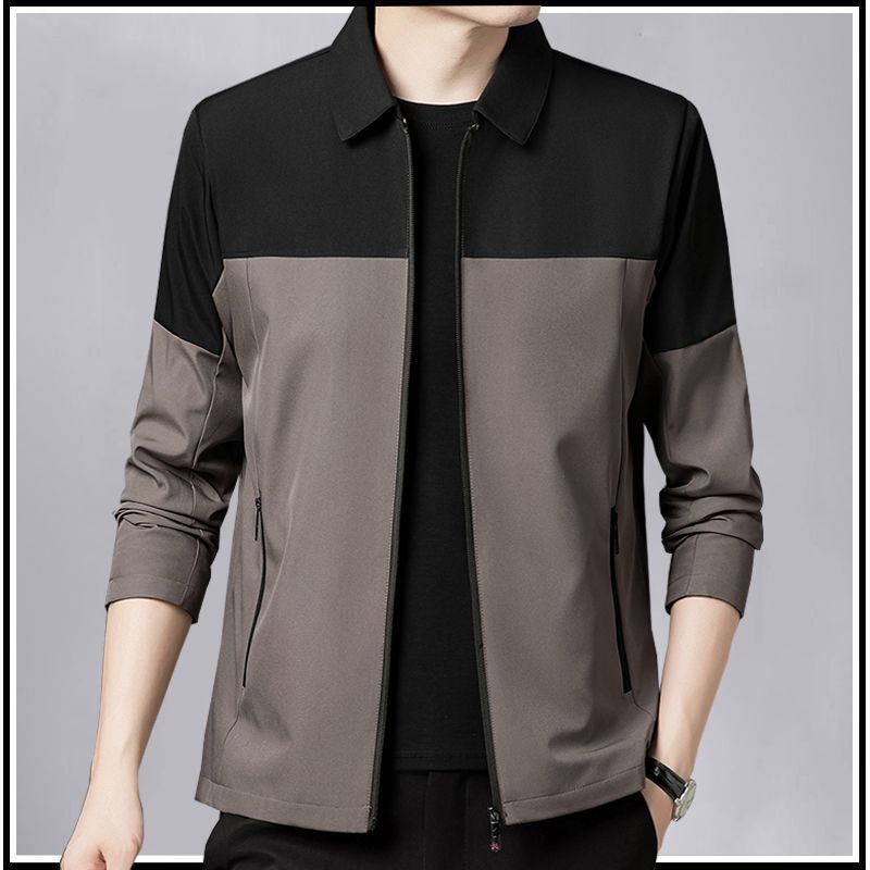 Middle-aged Men s Spring and Autumn Lapel Casual Jacket New Loose Patchwork L