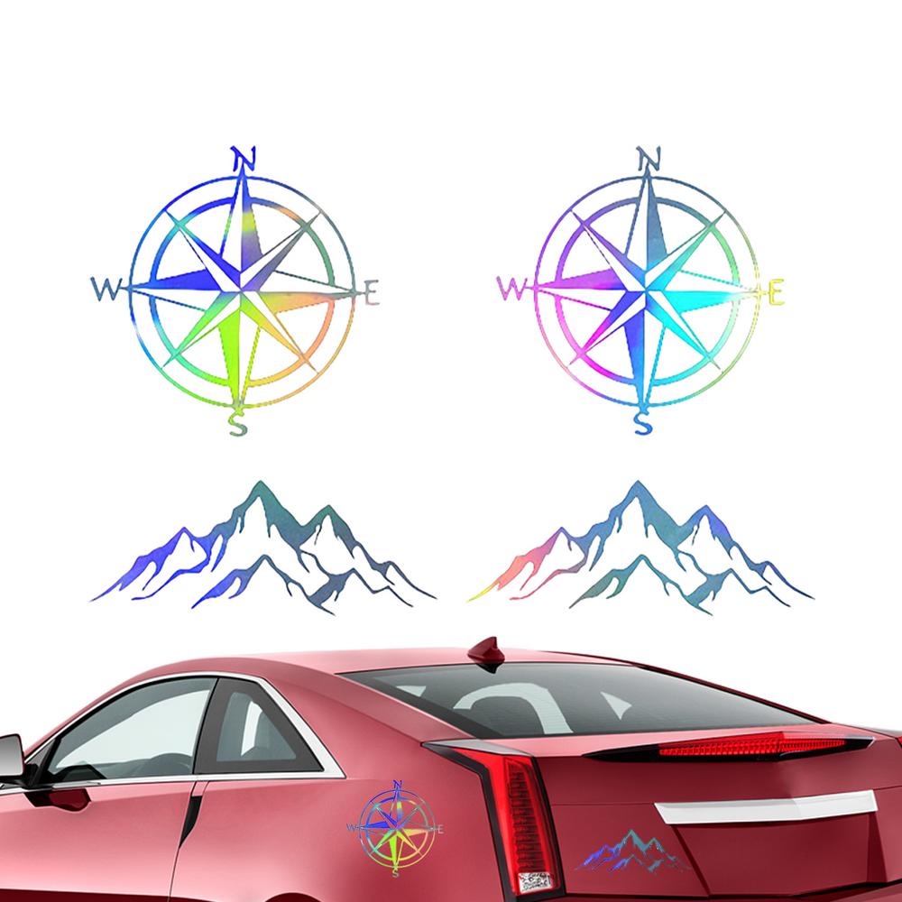 Car Hood Stickers Mountain Compass Car Door Decals Waterproof 4X Auto Decor Car Accessories RV Auto For Vehicles Sedan SUV