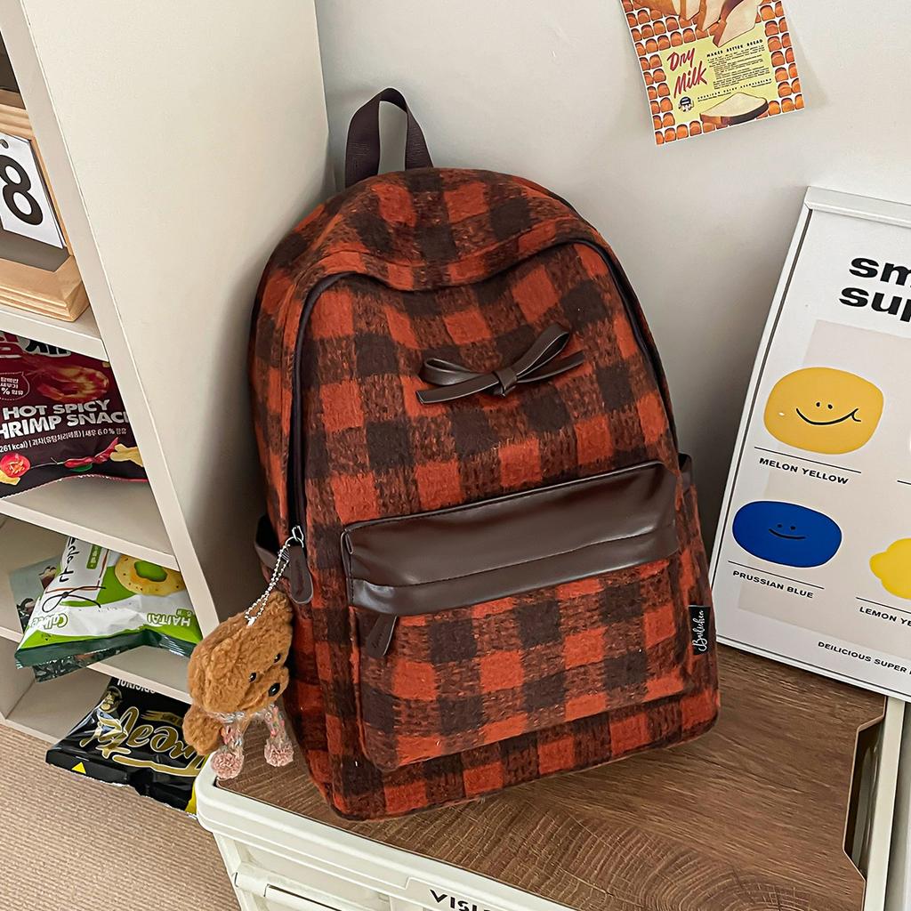 Schoolbag Japanese retro schoolbag college student fashion backpack plaid backpack simple large capacity high school computer