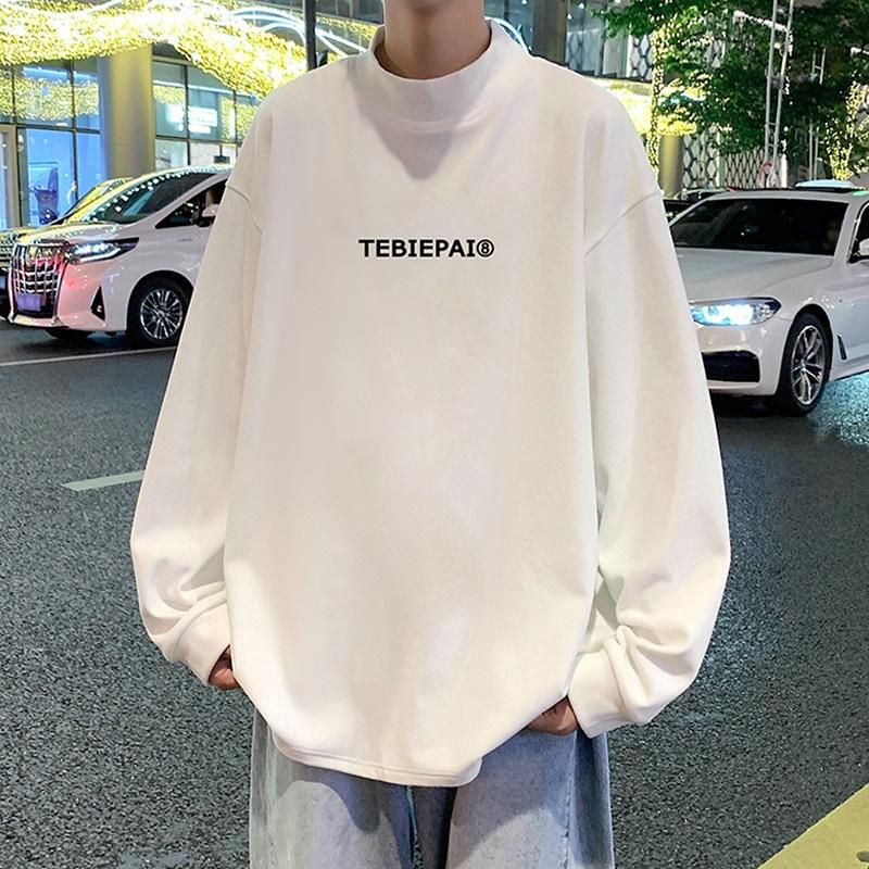 

Осенне-зимняя мужская новая полувысокая бархатная рубашка с высоким воротником для тепла и модная свободная футболка с длинным рукавом XXL белый