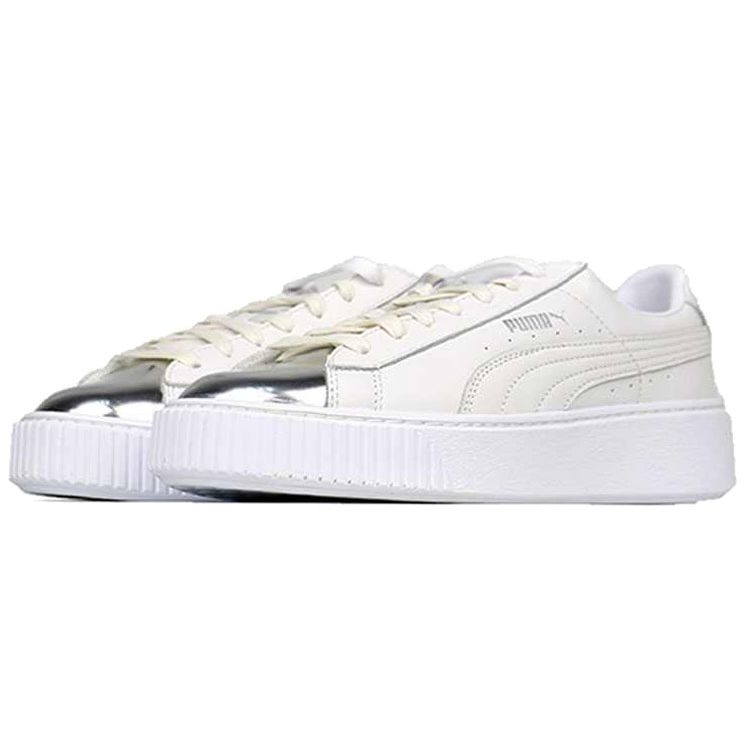 Puma Basket Platform Rihanna Metallic Toe Wedge Sneakers Women Sneakers White Silver 366169-01