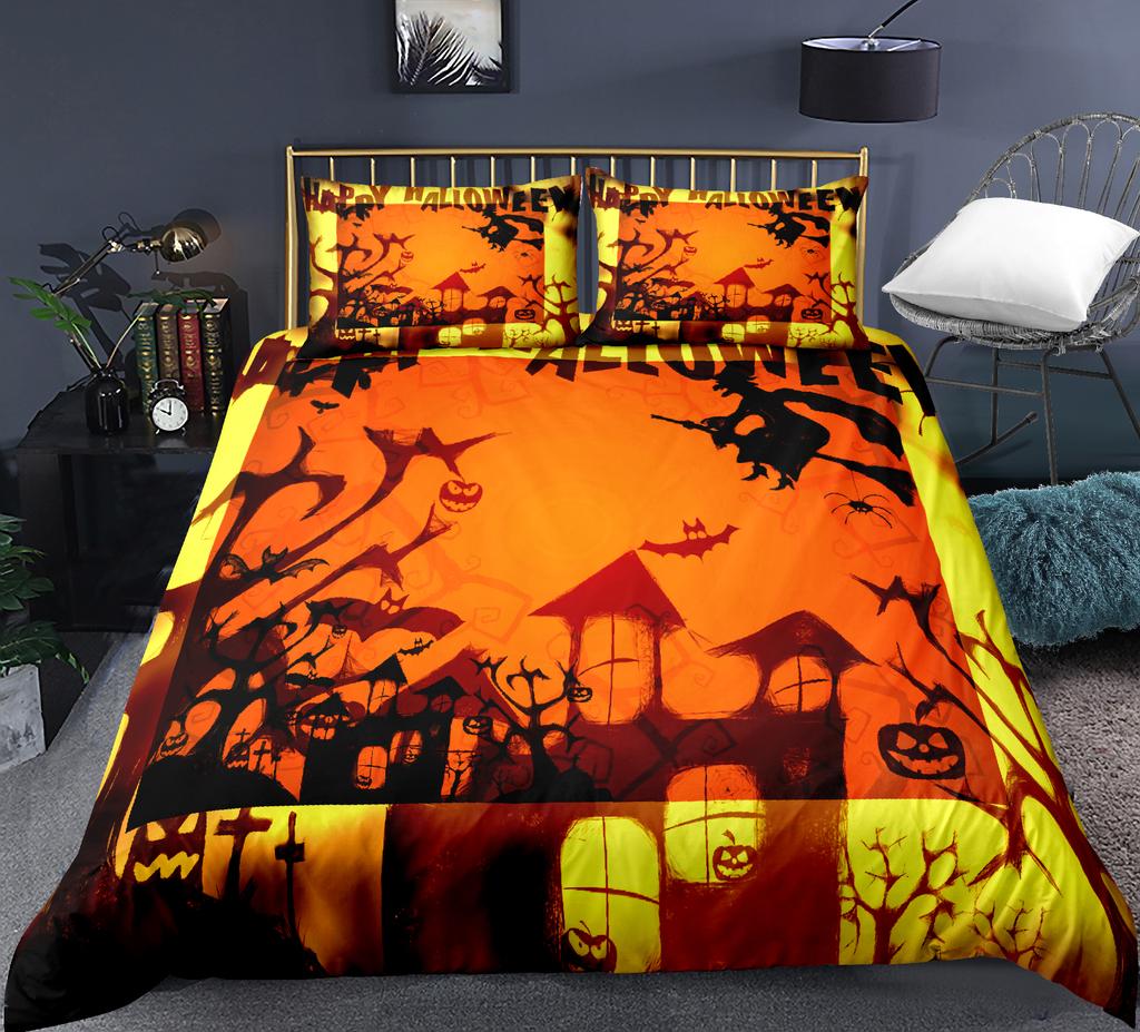 Copripiumino Federa con Zucca di Halloween Cartone Animato Set Biancheria da Letto per la Casa Set Piumone Divertente Creativo, Regali per Bambini