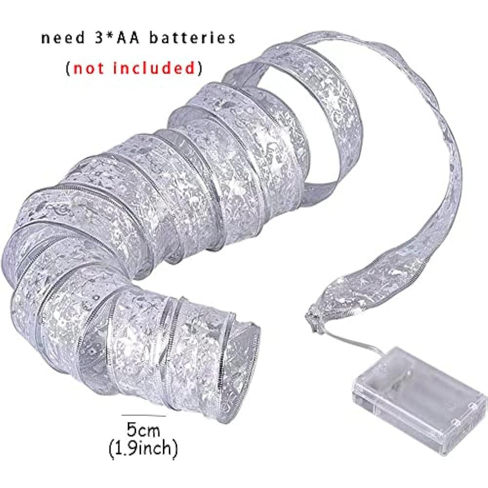 Christmas Tree Decorations Ribbon String Lights 32ft 100 Led Fairy Lights Battery-Powered Copper Wire Ribbon Bows Lights for Christmas New Year Decor