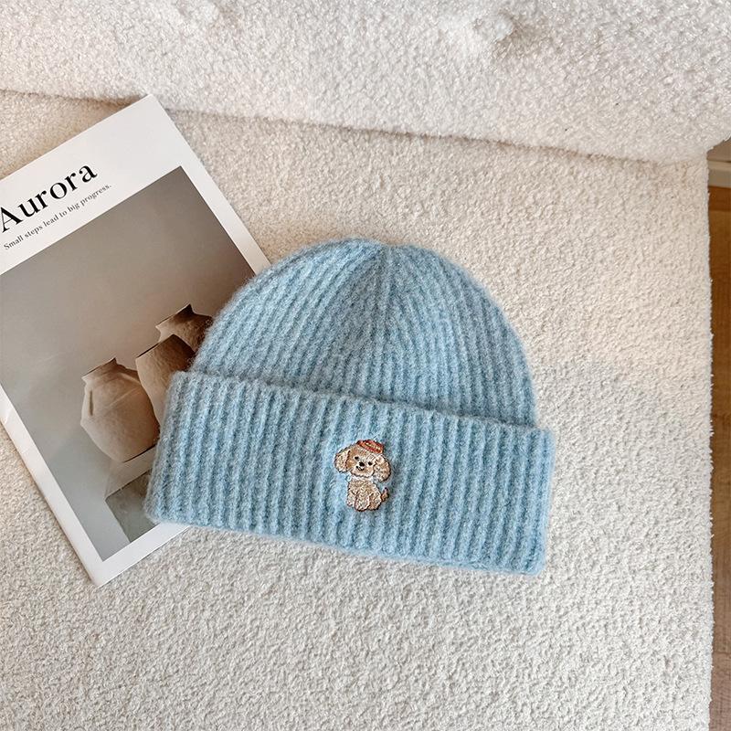 New West Highland Puppy Embroidered Woolen Hat Autumn and Winter Warm Ear Protection Hat Showing Face Small Knitted Woolen Hat for Women