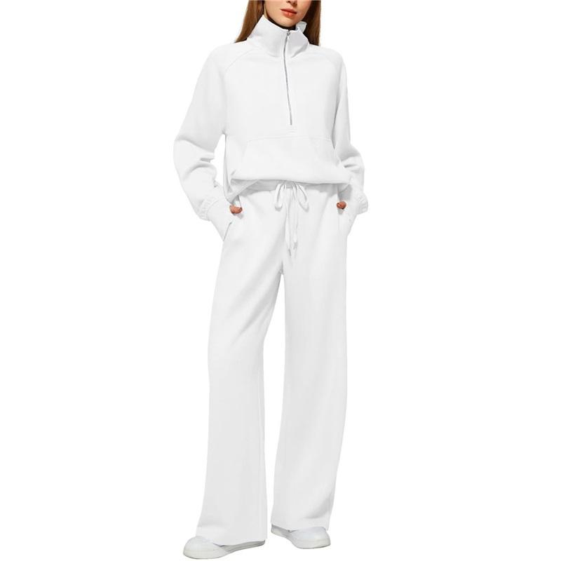 Women's  Half-Zip Sweatshirt And Wide Leg Pants Casual Loungewear Set