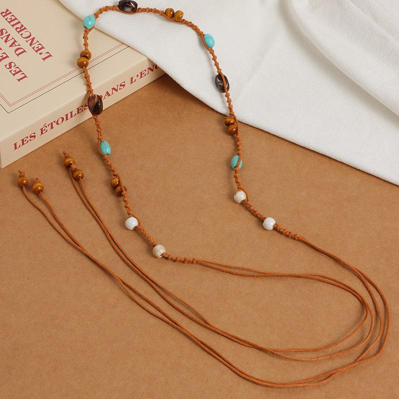 Boho Style Flowers Weaving Knotted Ethnic Style Handmade Wooden Beads Women's Belt Leisure Vacation Style Beautiful Waist Rope