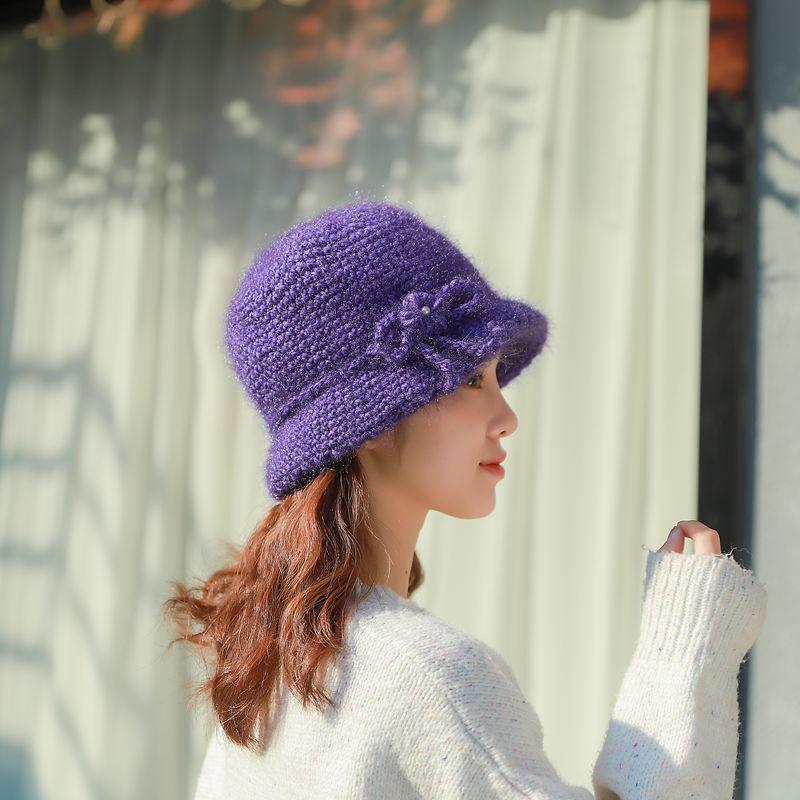 Winter Knitted Hat Wool Hat Fleece Warm Ear Protection Fashion Soft Comfortable Basin Hat Bucket Hat Hand Crocheted Ladies