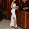 Milk Silk Suspender Dress, European and American Sexy Waist Halter High Split Slim Pleated Dress