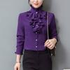 Fashion Commute Ruffles Chiffon Shirts Spring Autumn New Office Lady Elegant Blouse Solid Stand Collar All-match