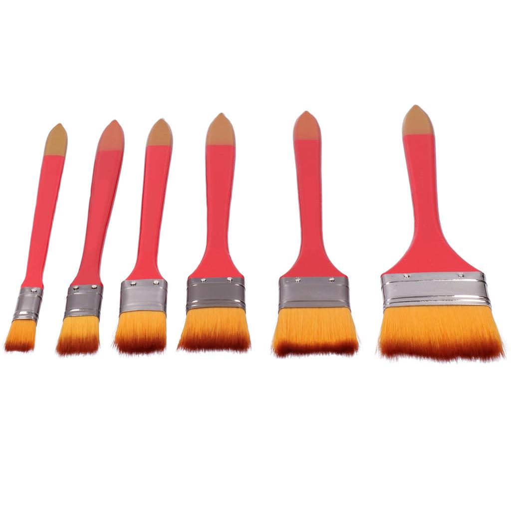 6Pcs Flat Brushes Nylon Hair Oil Acrylic Special Painting Professional Tools Red