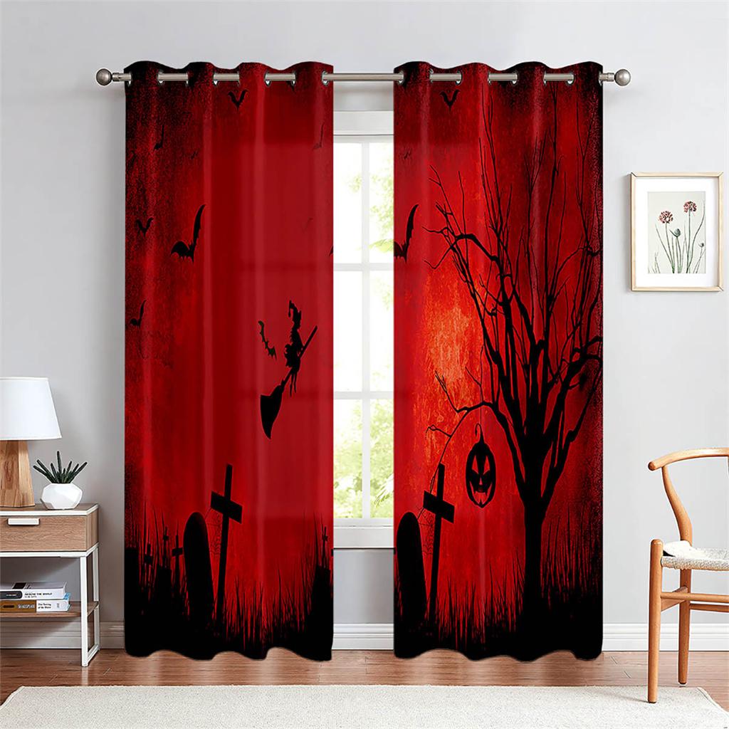 Halloween Dark Big Hand Skull Bat 3D Curtains 2 Panel Living Room Bedroom Balcony Window Decorative Curtains
