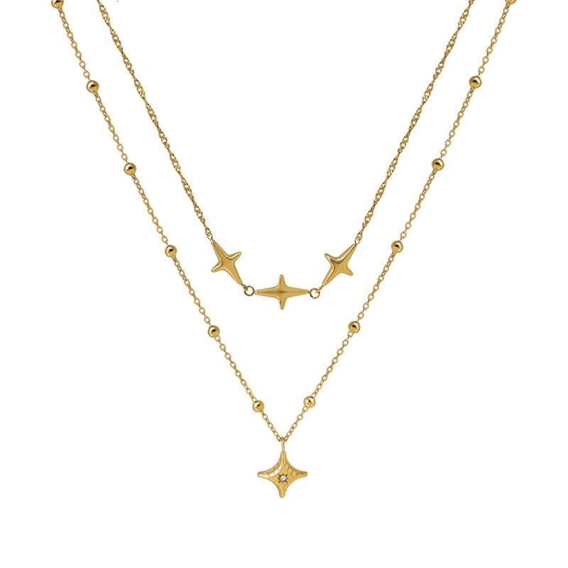 Fashion Double-Layer Stainless Steel Necklace Temperament Light Luxury Collarbone Chain Plated With 18K Gold Item Decoration