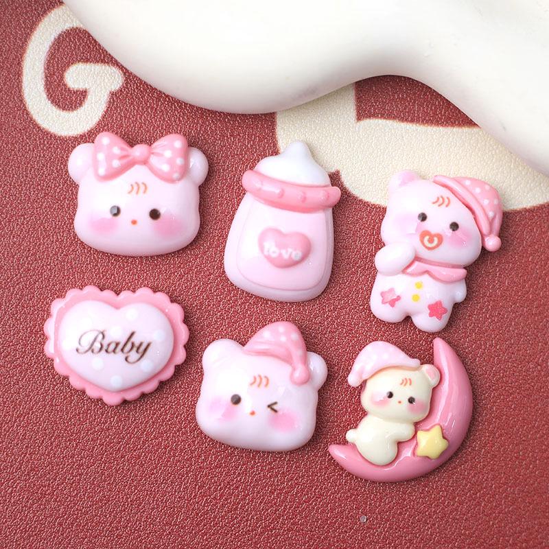 DIY Pink Bear Resin Accessories - Cute Cartoon Hair Decorations