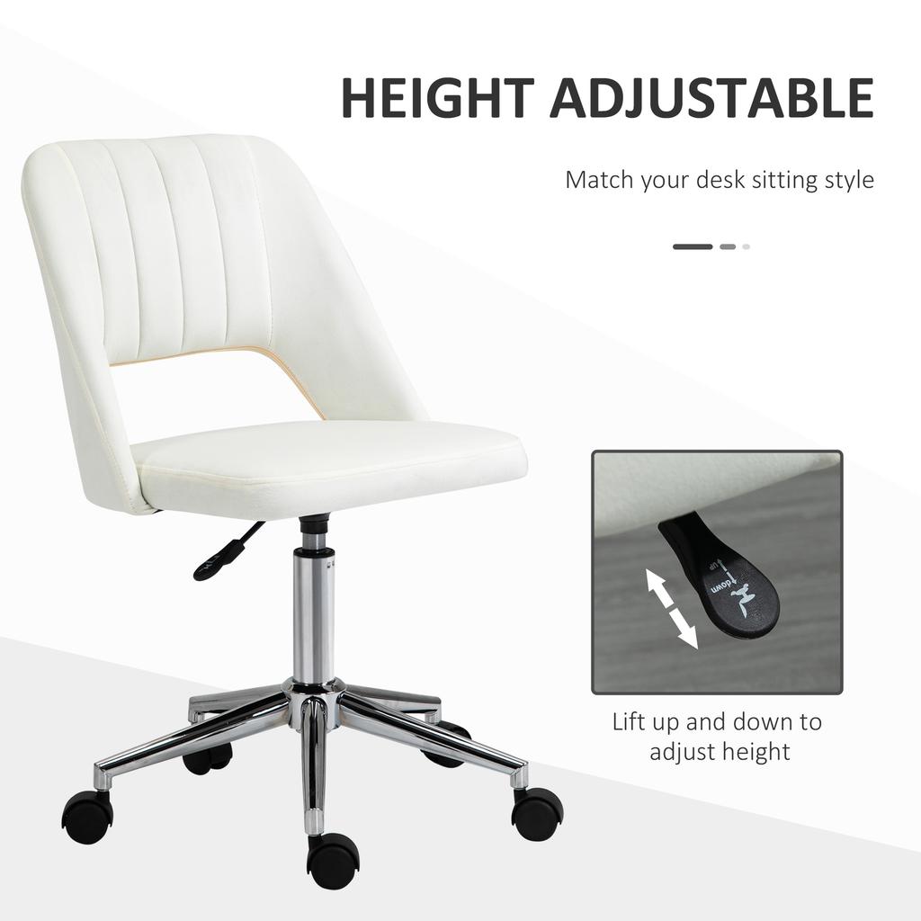 Armless Velvet Feel Office Chair Cream White