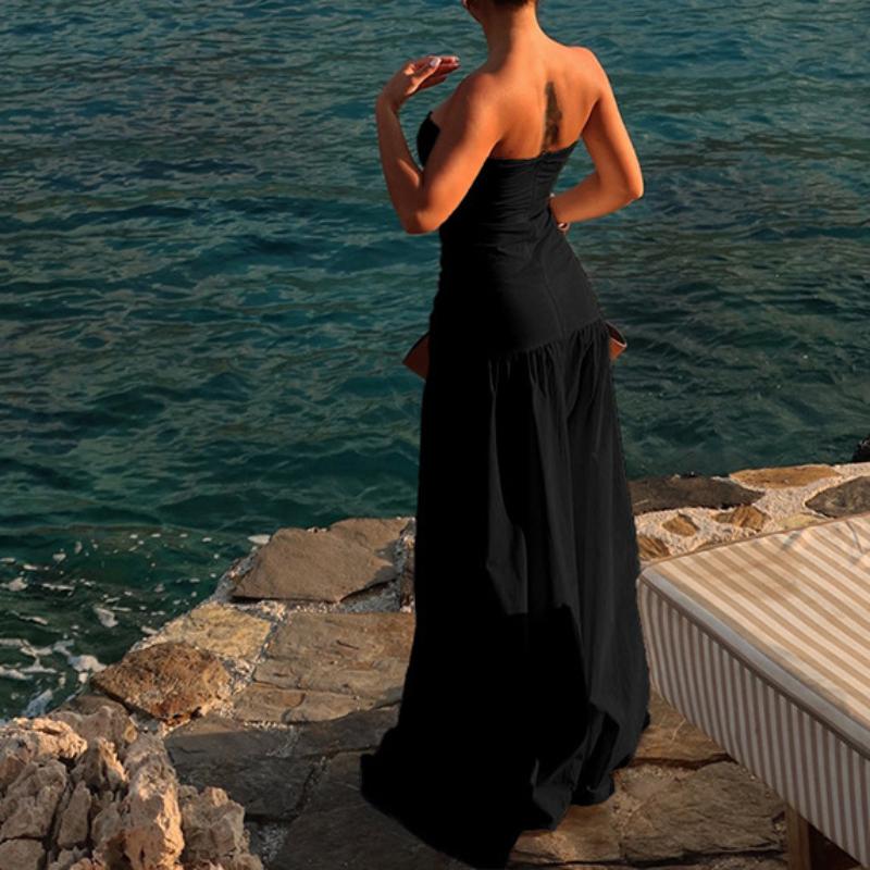 European and American Summer Beach Style Strapless Hollow Dress for Women's Wear