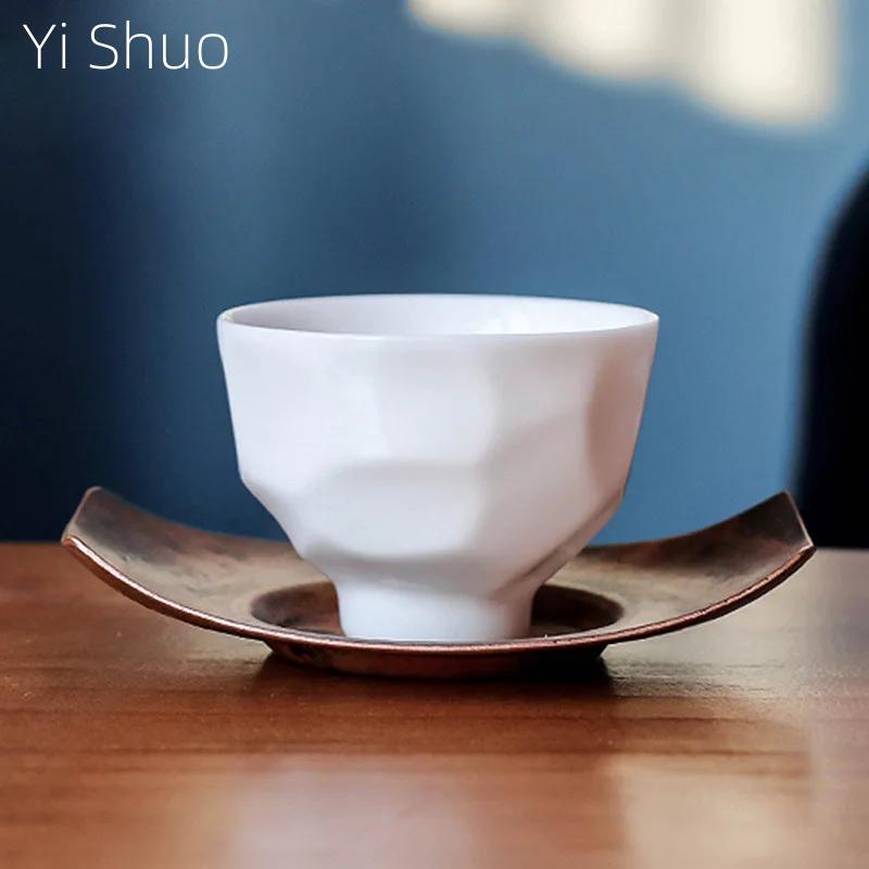 Weißer Jade Kung Fu Tasse Keramik Meister Tasse Teezeremonie Tasse Kleine Tasse Keramik Weißgeschirr Teetasse Einzel Tasse Retro Stil Tasse Teetassen