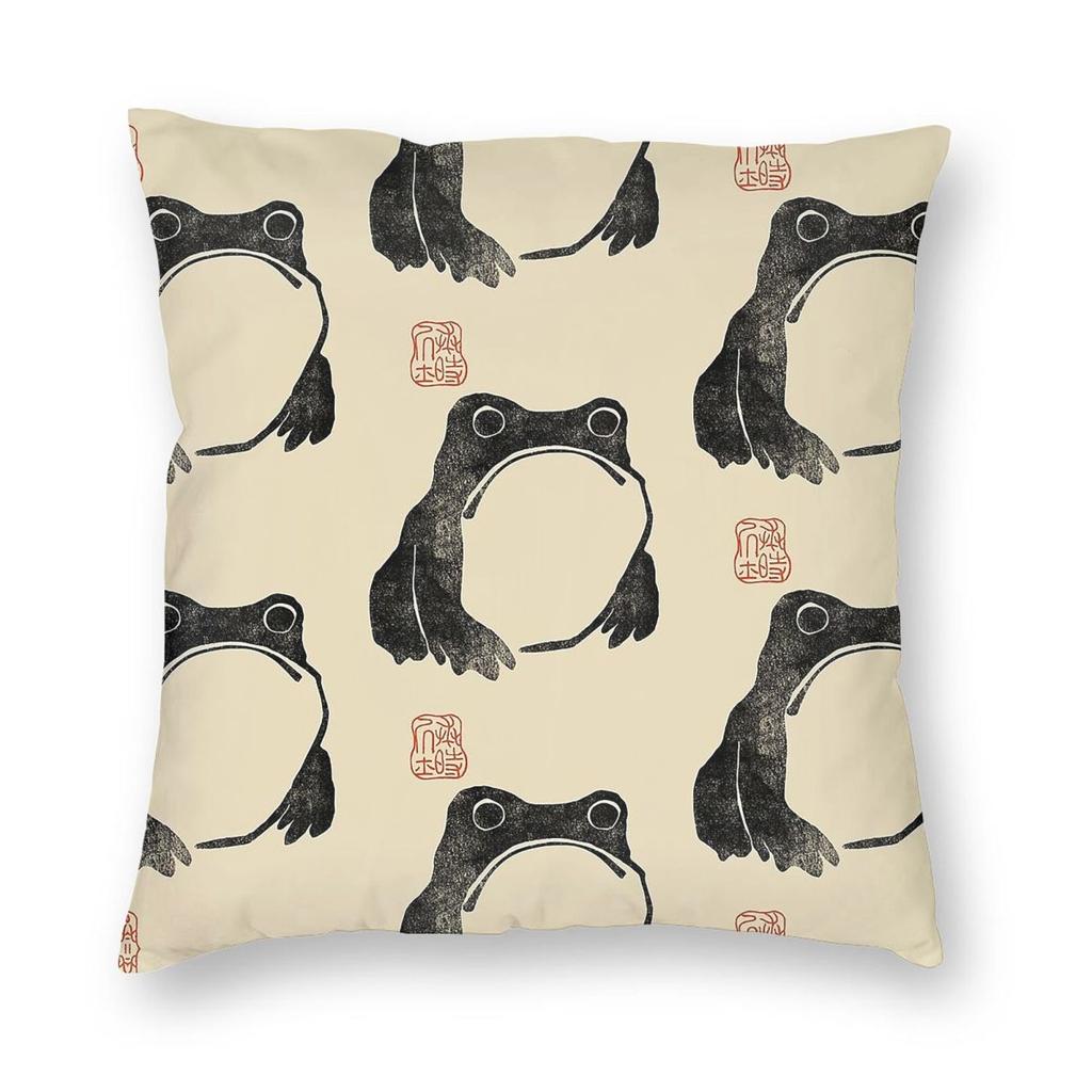 Matsumoto Hoji Frog Square Pillowcase Polyester Linen Velvet Printed Zip Decorative Pillow Case Room Cushion Cover