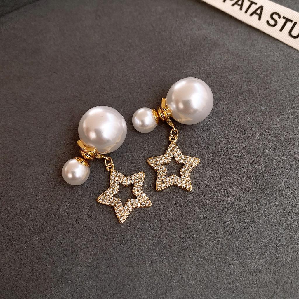 18k electroplated zircon pearl two-wear stud earrings light luxury earrings Korean exquisite earrings