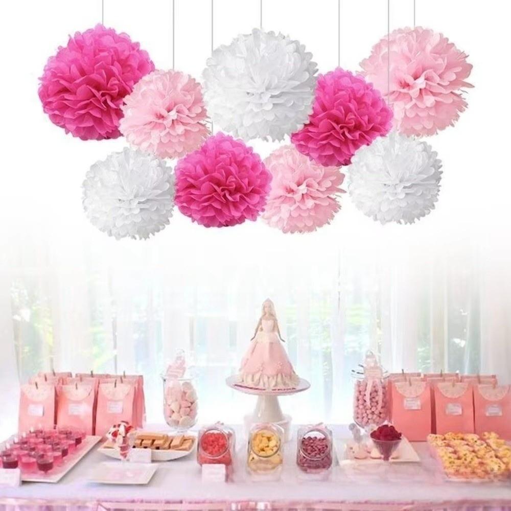 9Pcs/Pack DIY Craft Tissue Paper Flower Romantic Flower Balls Decorative Garland Pink Color Paper Pom Poms Flowers Home Decor